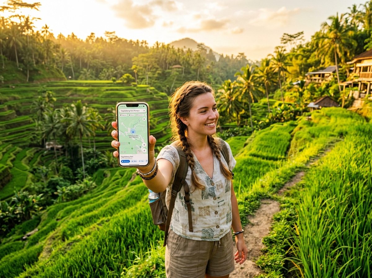 Tourist using mobile data in Bali, Indonesia